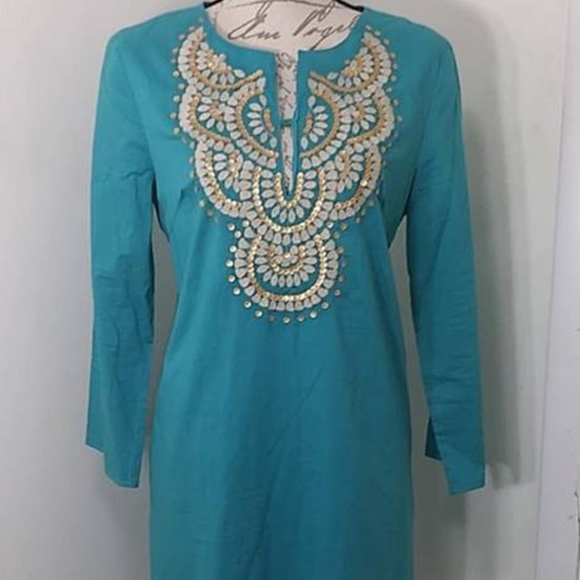 Harper Dresses & Skirts - Harper Sz M Embellished Sheath Tunic Dress Aqua